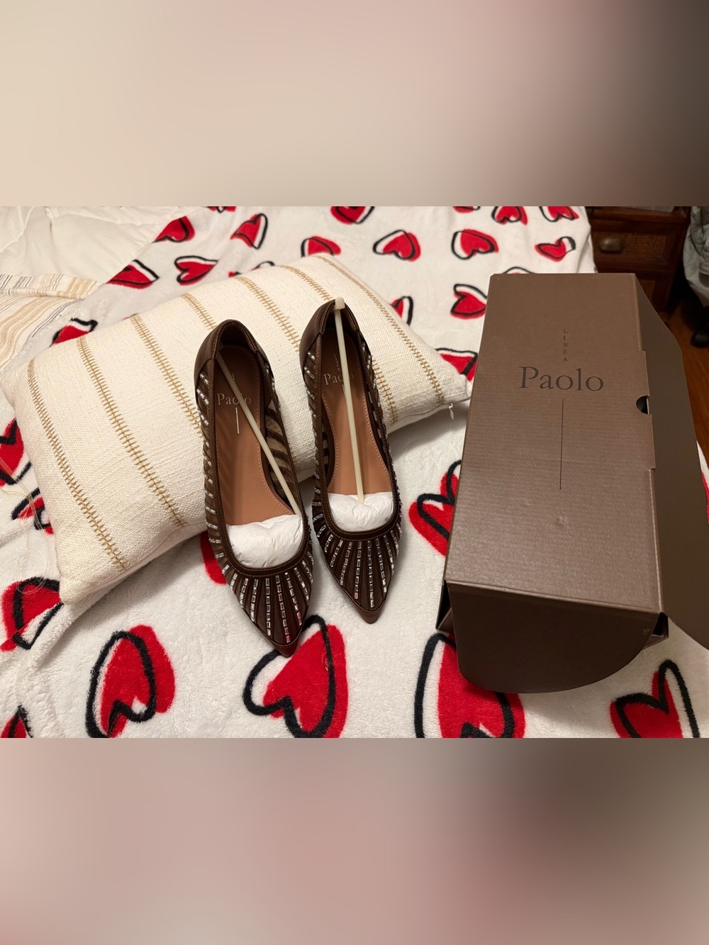 Paolo Noelle Chocolate Brown Pointed-Toe Embellished Pumps